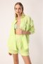 100% Linen Double Pocket Oversized Long Sleeve Green Women's Shirt - Liva