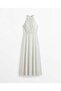 Ecru Polka Dot Belted Chiffon Dress