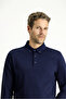 Polo Neck Regular Fit Striped Cotton Sweatshirt - 3