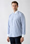 Long Sleeve Regular Fit Half Italian Collar Contrast White Collar Striped Cotton Easy-Iron Shirt - 3