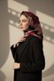 100% Twill Silk Geometric Patterned Burgundy - Beige Colored 90X90 Scarf Sewing Shape: Hand Sewing - 6