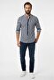 Slim Fit 100% Cotton Fabric Prevailing Collar Long Sleeve Shirt--navy blue line- - 2