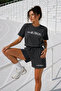 Women's Cotton Sporty&Rich Marathon Short Sleeve Oversize T-Shirt and Shorts Bottom Top Set Two-Piece Set - 3