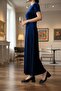 Elegant Black Leather Thick Low Heel Pointed Toe Black Stone Heel Shoes - 3