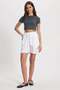 Women's Standard Fit Regular Cut Belted Elastic Waist Linen Look Double Pocket White Shorts
