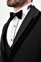 Straight Slim Fit Removable Suede Collar Men's Groom Suit Black - 45452.26Y - 2