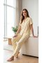 Women's Yellow Patterned Pajama Set Short Sleeve Summer Comfortable Top and Bottom