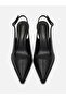Gevis Stitched Detailed Black Leather Women's Heeled Shoes