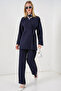 Women's Side-Tie Jacket and Trousers Two-Piece Set 30099 - Navy Blue - 3
