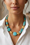 Turquoise Natural Stone Gold Detail Design Necklace