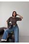 Crew Neck Fitted Waist Brown Polka Dot Cotton Bat Sleeve Blouse Blz99000 - 4