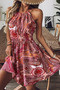 New Season Women's Off-The-Shoulder Halter Neck Patterned Mini Single Jersey Dress - 2