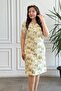 Short Sleeve Leaf Patterned Linen Dress - 6