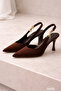 Women's Stylish Gold Accessory Slingback Suede Evening Dress Stiletto Heeled Shoes - 2