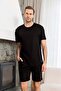 Men's Short Sleeve Shorts Bamboo Pajama Set 260020 Black - 4