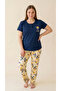 Navy Blue Lace Collar Detailed Viscose Short Sleeve Plus Size Pajama Set - 4