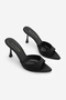 Women's Pointed Toe Strappy Thin Classic Heeled Slippers Nerlo Black Satin - 5