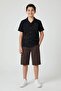 Black Linen Shirt and Elastic Waist Shorts Boys Palm Tree Patterned Suit 23989