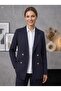 Women's Striped Navy Blue Button Detail Blazer Jacket - 3