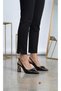 Melinta Black Ribbon Bead Detail Gold Heeled Shoes - 5