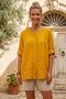 Mustard Color Round Neck 3/4 Sleeve Buttoned Slit 3D Embroidered Casual Cotton Woven Blouse 73 61 - 4