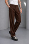 Men's Brown Zra Model Pleated Wide-Leg Fabric Trousers Oversize Relaxed Fit - 5