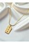 Women's Gold Color Steel Rectangular Necklace with Stones, Minimal Stylish Elegant Gift - 3