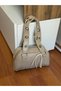 Women's Shoulder Bag with Metal Eyelets and Lace Details - 4