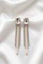 Pearl Zircon Waterway Fringed Evening Dress Long Earrings 9 Cm. - 2