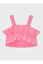Girl's Ruffled Crop Blouse – Pink Strappy Summer Top - 2