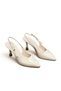 Women's Beige Patent Leather Open Back Stiletto with Gold Belt Detail - 3