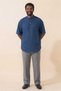 Indigo Blue Wide Fit 100% Cotton Muslin Fabric Judge Collar Short Sleeve Men's Shirt - Hajj Umrah Shirt - 3