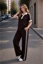 Women's Polo Collar Stripe Detailed Two-Piece Tracksuit Set Comfortable Fit - 2
