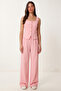 Gold Buttoned Woven Vest-Pants Set Laz0004 Pink
