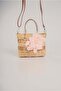 Wicker Handbag with Drawstring Lining and Floral Detail for Everyday Use