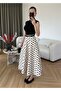 High Waist Pu Detailed Satin Fabric Ankle-Length Long Flared Skirt De32010 - 5