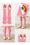 Girl's Pink Ribbed Socks with Rainbow Appliqué Below the Knee - 2