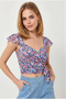 Women's Multi-Colored Side Zipper Crop Crepe Blouse Blz-19003350 - 2