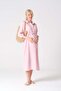 Maternity Elastic Sleeve Shirt Collar Midi Length Linen Dress Pink