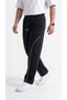 Men's Black Color Wide Leg Baggy Sweatpants with Front Piping and Back Pocket Detail - 3