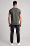Men's Cotton Crew Neck Short Sleeve Khaki T-Shirt - 3