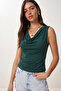 Degaje Yaka Sandy Knitted Blouse Lrn0033 Emerald Green