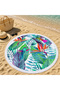 150 cm Round Beach Towel with Tropical Bird and Leaf Pattern on White Background