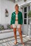 Dark Green Shirt Collar 3/4 Sleeve Buttoned Embroidered Hole Embroidered Cotton Oversize Woven Jacket 65 79 - 7