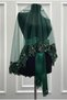 Emerald Green Bridal Veil Set, Embellished with Sparkling Sequins and Crystal Glass Beads, Henna Night Veil 6 Pieces - 5