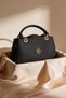 Black Glitter Textured Women's Hand and Shoulder Bag with Gold Detailing and Stylish Design - 6