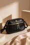 Black Women's Cross Shoulder Bag with Gold Zipper Detail, Daily Bag - 6