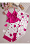 Fuchsia Satin Heart Soft Nightgown Set - 4