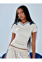 White Contrast Trim V Neck Raglan Sleeve T-Shirt - 6