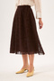 Brown Floral Patterned Knee-Length Tulle Skirt with Elastic Waistband - 5